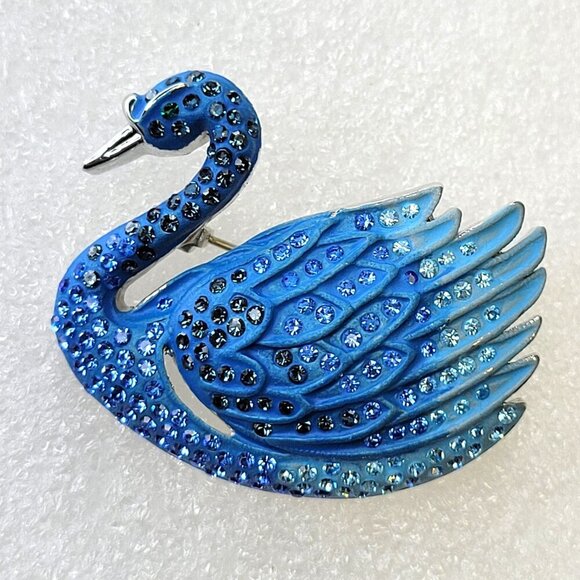 Blue Swan Brooch Pin - Picture 3 of 11